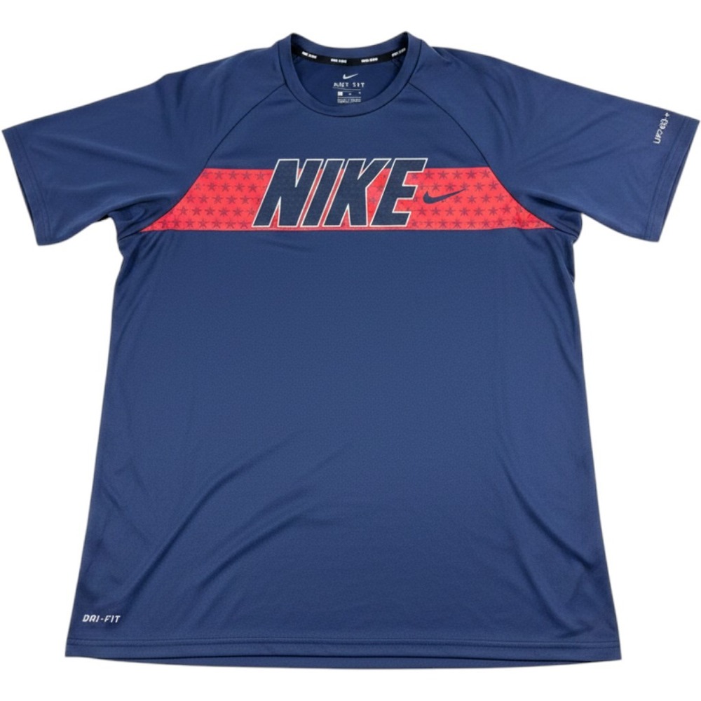 Nike Swim Mens Dri-FIT Navy Blue Star Graphic Rash Guard Shirt NESSA643 Large